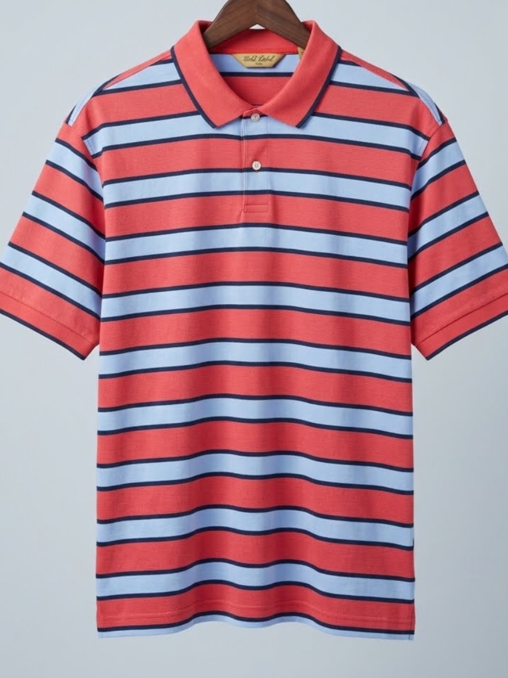Roundtree & York Gold Label Striped Coral and Light Blue Men's Polo Shirt, 2XB